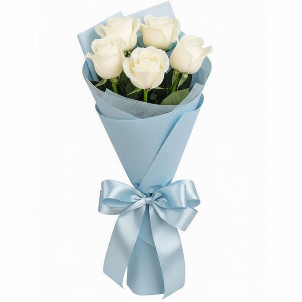 Букет 5 Белых роз Проуд в Октябрьской