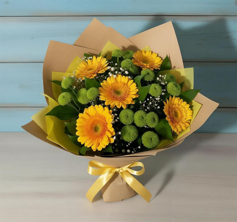 Букет цветов из: Герберы и Хризантемы в Октябрьской