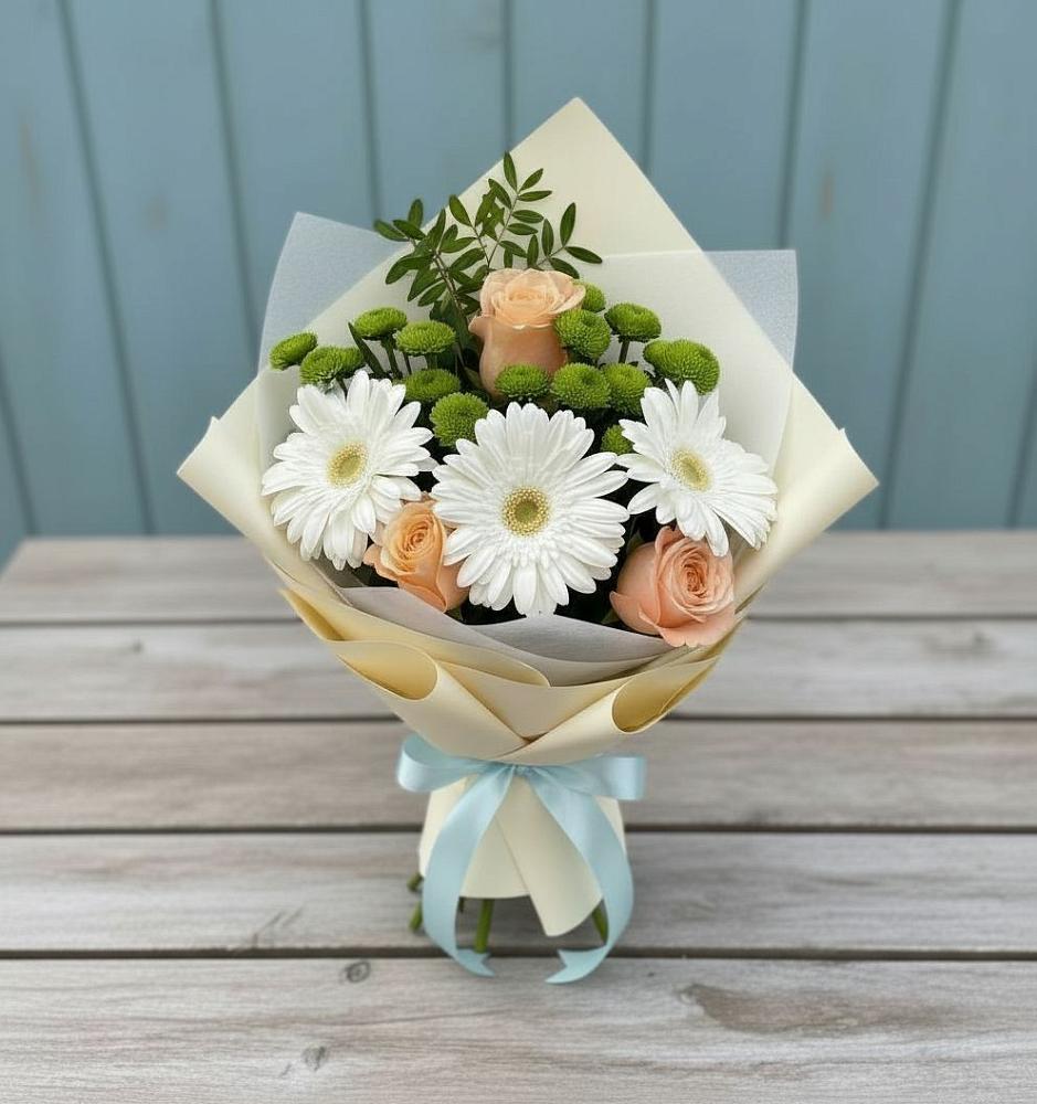 Букет цветов из: Герберы, Розы и Хризантемы в Октябрьской