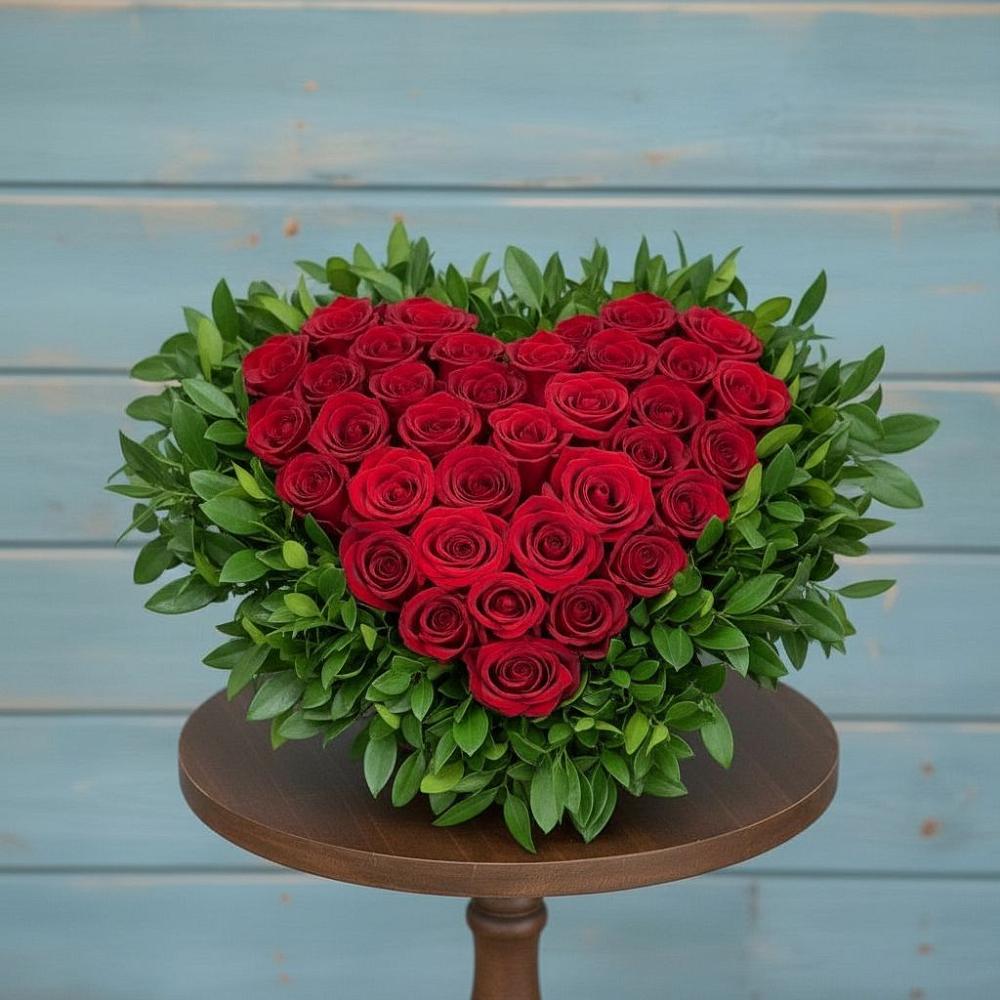 Цветочная композиция из Розы в виде сердца в Октябрьской