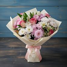 Букет цветов из:  Хризантемы, Альстромерии и Розы #REPLACE_PRED# Октябрьской