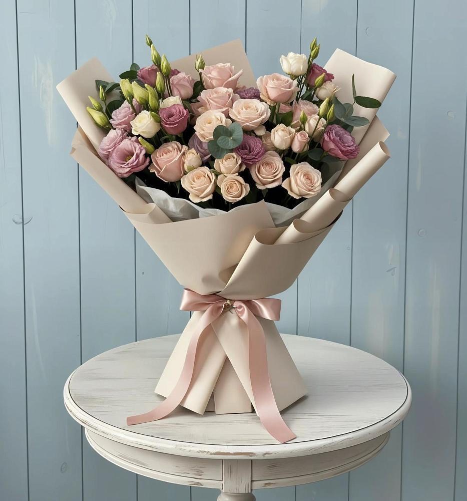 Букет цветов из: Розы и Лизиантусы в Октябрьской