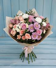 Букет цветов из:  Хризантемы, Розы и Альстромерии в Октябрьской