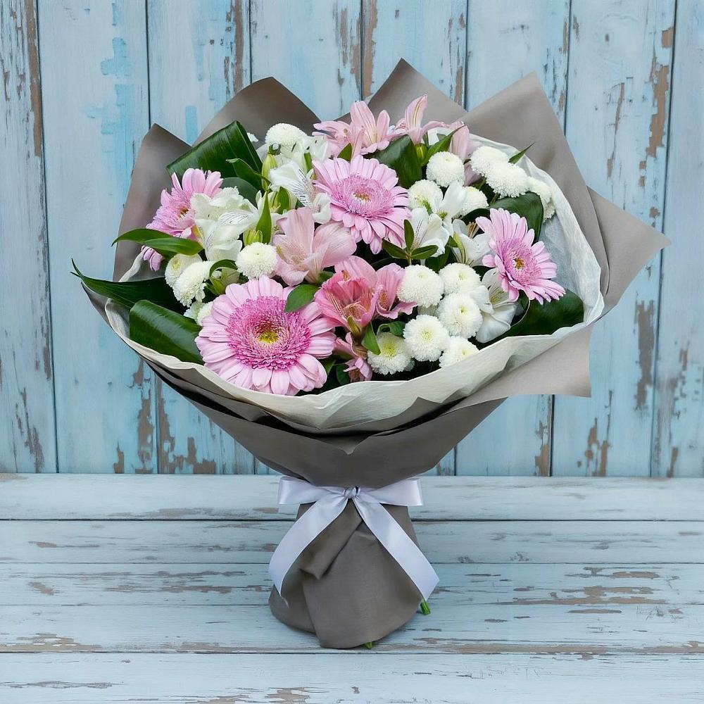Букет цветов из: Герберы, Альстромерии и Хризантемы в Октябрьской