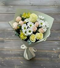 Букет цветов из:  Альстромерии, Розы и Хризантемы в Октябрьской